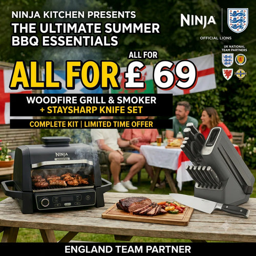 World Cup BBQ Kit:  Woodfire Grill + Foodi StaySharp 14-Piece Knife Block