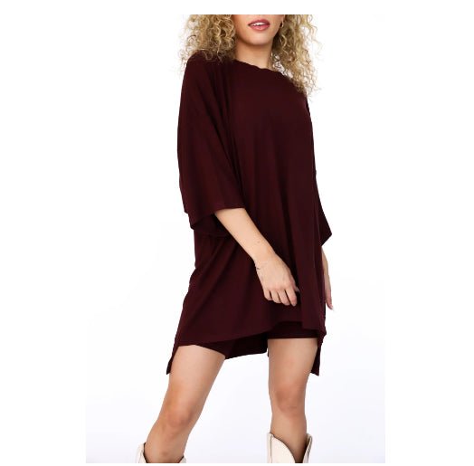 Crewneck Two-Piece Set For Women Summer Casual Oversized Split Hem Shirts & Side Pocket Biker Shorts Minimalist Lounge Wear Soft Viscose Fabric Comfy Homewear Cozy Pjs