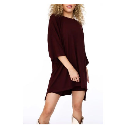 Crewneck Two-Piece Set For Women Summer Casual Oversized Split Hem Shirts & Side Pocket Biker Shorts Minimalist Lounge Wear Soft Viscose Fabric Comfy Homewear Cozy Pjs