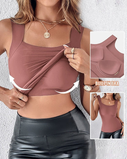 Women's New Seamless Skin Bottom Vest With Built-In Bra