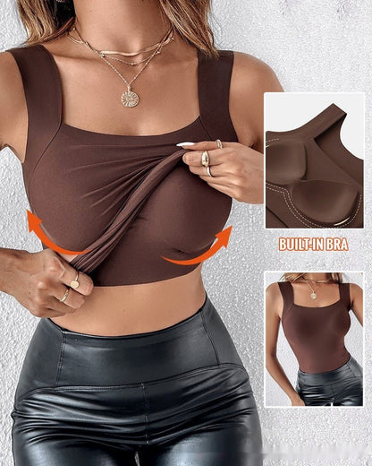 Women's New Seamless Skin Bottom Vest With Built-In Bra