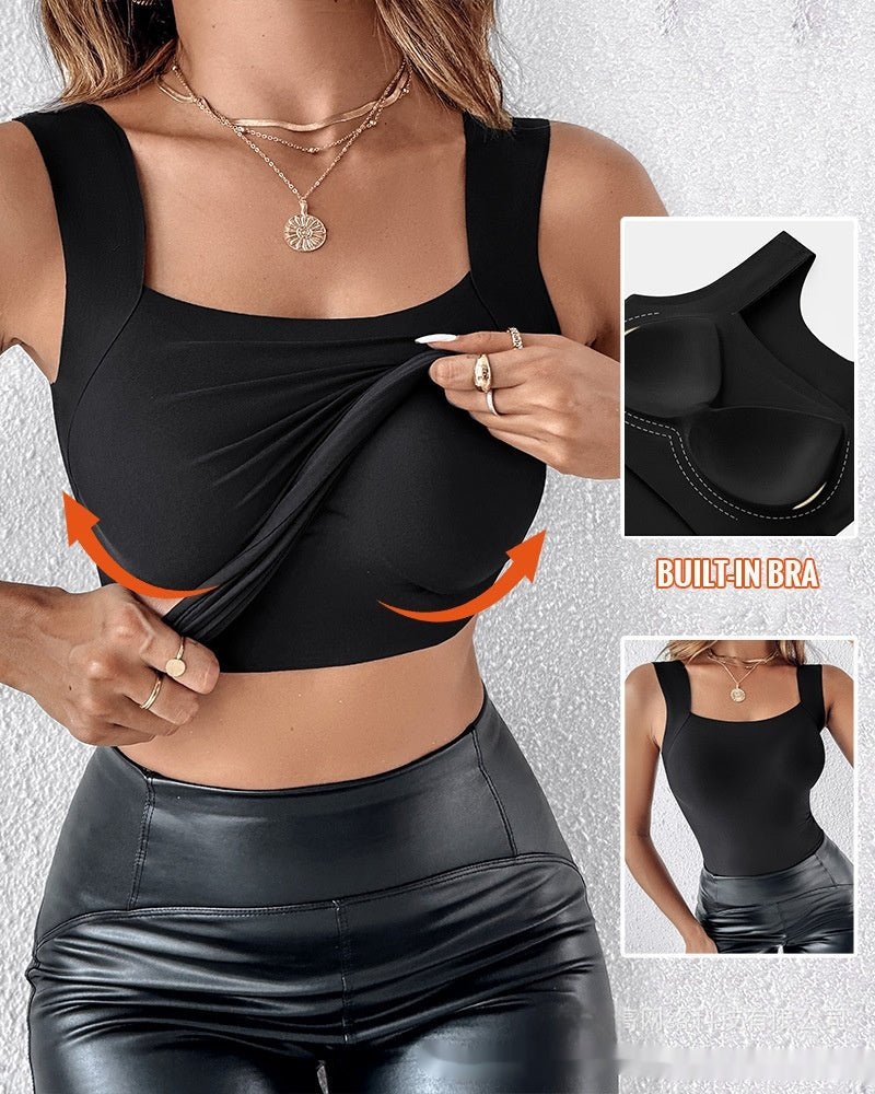 Women's New Seamless Skin Bottom Vest With Built-In Bra