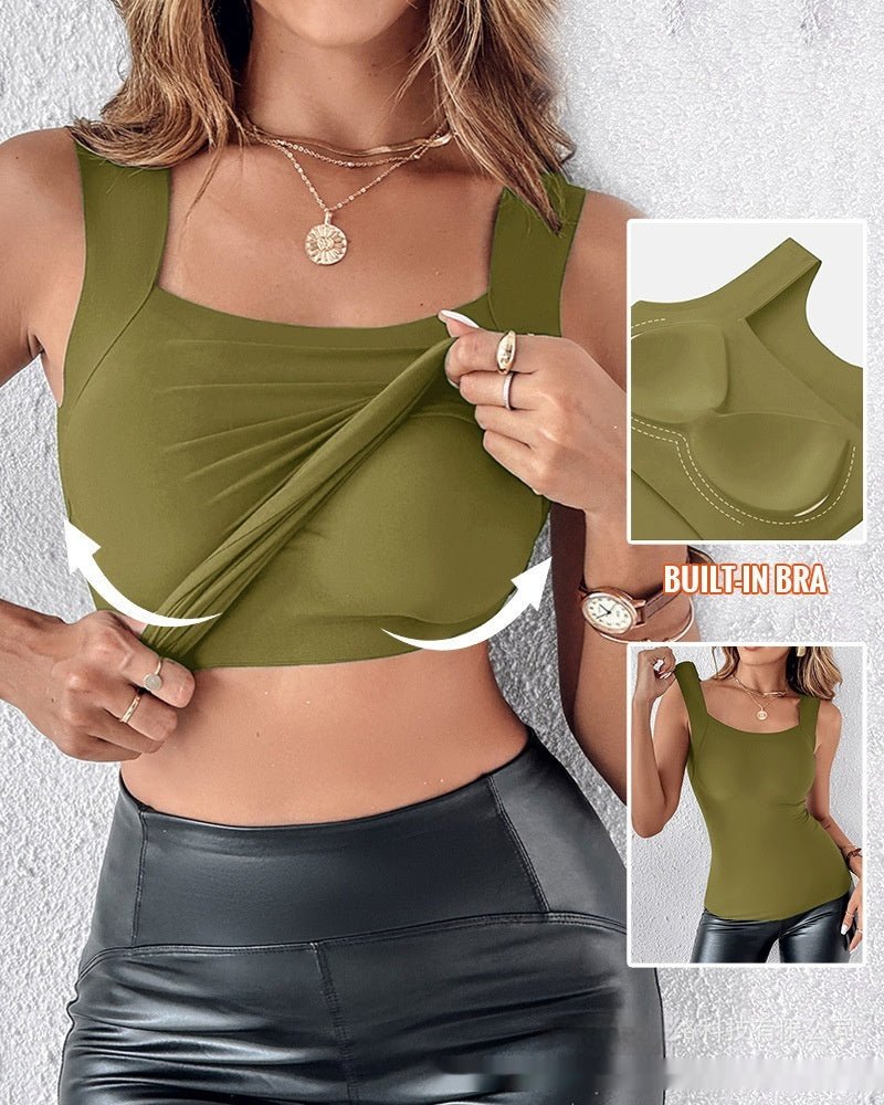 Women's New Seamless Skin Bottom Vest With Built-In Bra